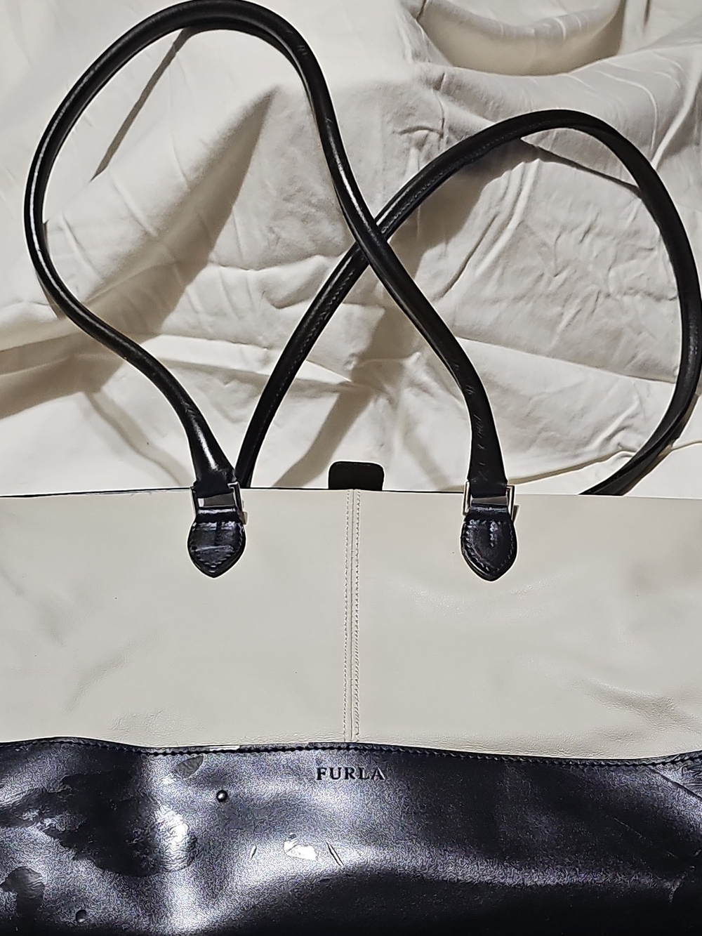 Furla Two-Tone Leather Tote in Black and Cream